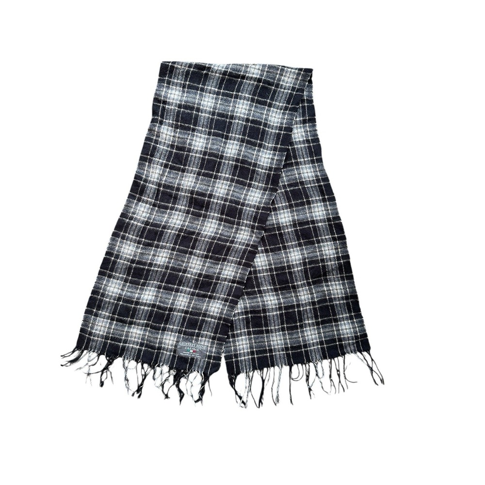 GEOFFREY BREEN Plaid Scarf Cashme Soft Acrylic Tan Gray‎ Black Italy